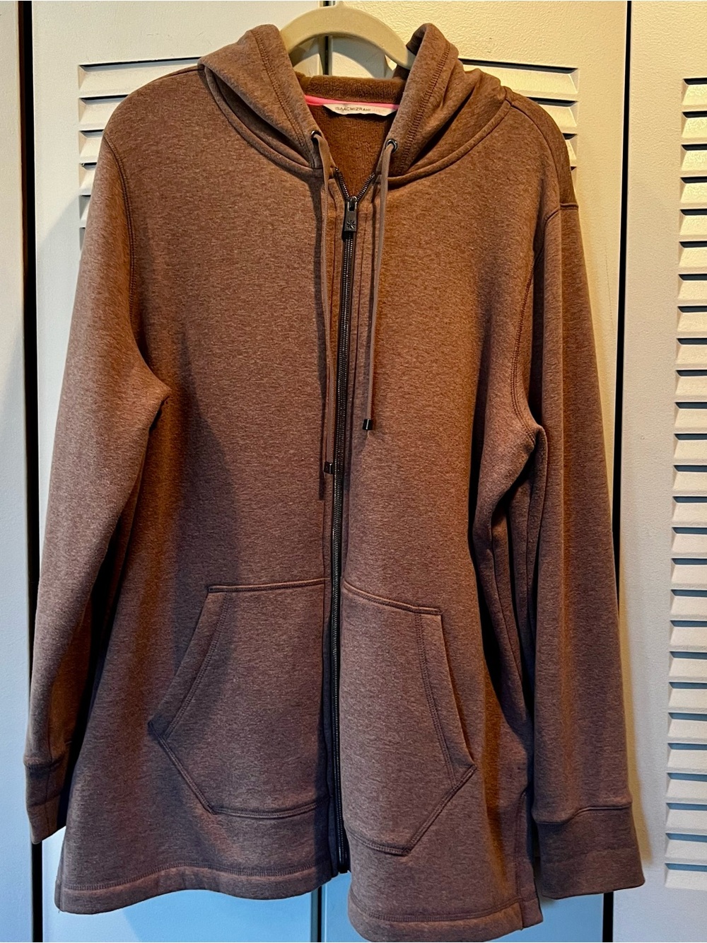 Isaac Mizrahi Brown Full-Zip Long Hooded Sweatshirt